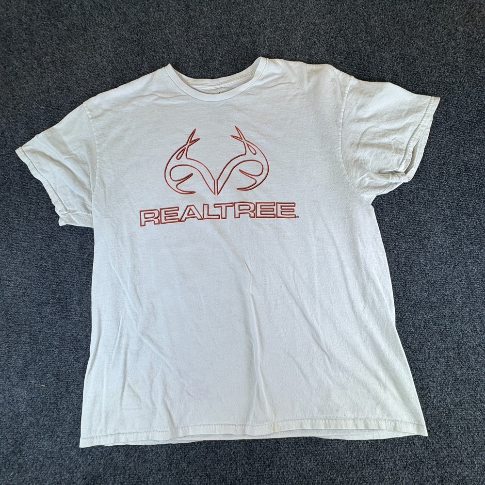 Realtree T-Shirt Mens XL 46-48 White Red Logo Graphic Cotton Short Sleeve Casual